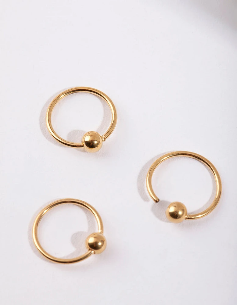 Gold Ball Nose Ring Pack