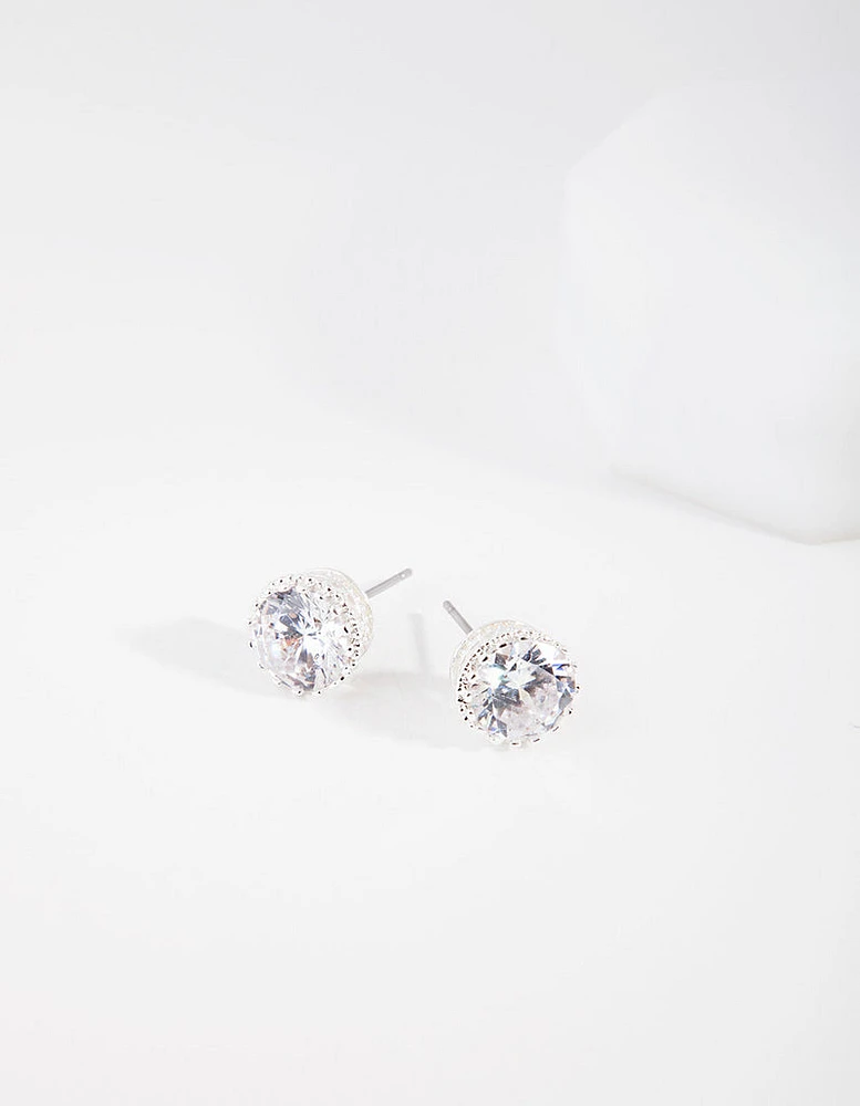 Silver Cubic Zirconia Classic Stud Earrings