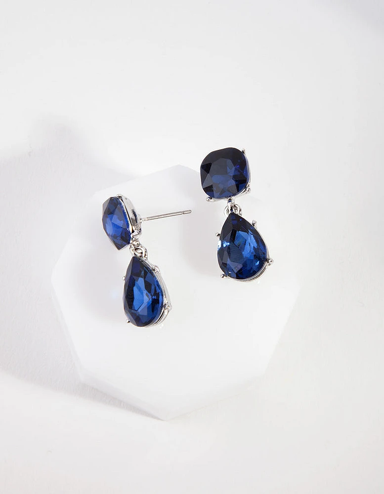 Gunmetal Classic Blue Teardrop Earrings