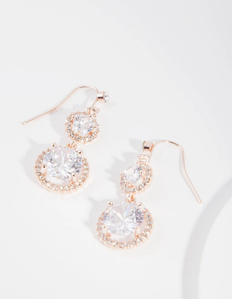 Rose Gold Cubic Zirconia Circle Drop Earrings