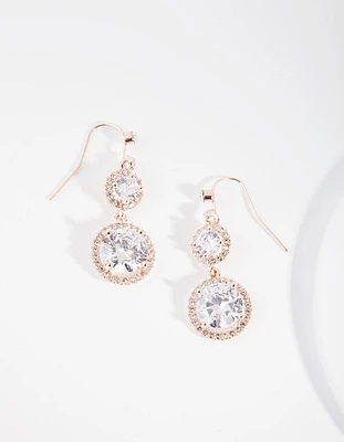 Rose Gold Cubic Zirconia Circle Drop Earrings