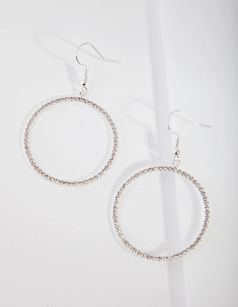 Silver Diamante Circle Drop Earrings