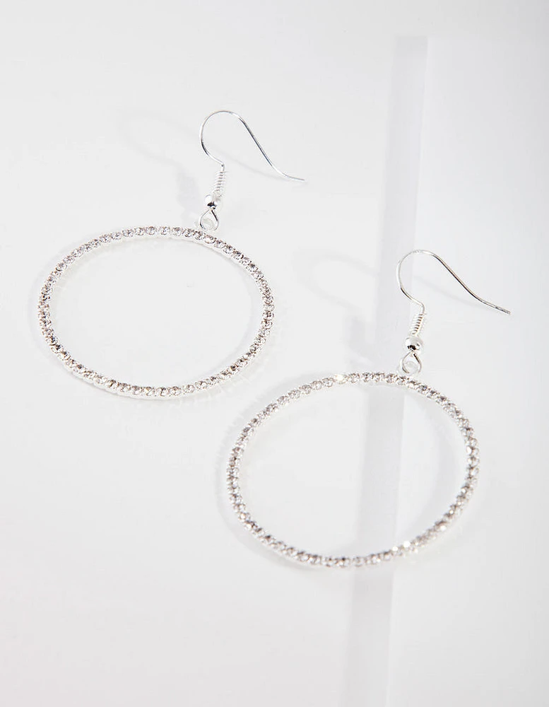 Silver Diamante Circle Drop Earrings