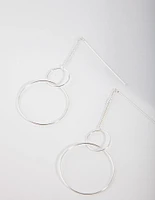 Silver Fine Double Circle Drop Earrings