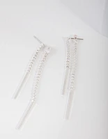 Silver Cubic Zirconia Cupchain & Bar Drop Earrings