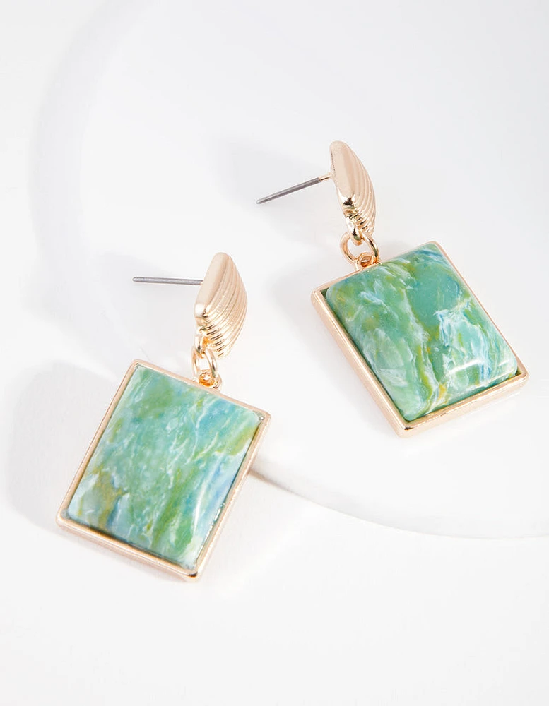 Gold Square Multi Coloured Drop Earrings