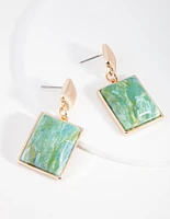 Gold Square Multi Coloured Drop Earrings