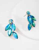 Gunmetal Blue Diamante Leaf Stud Earrings