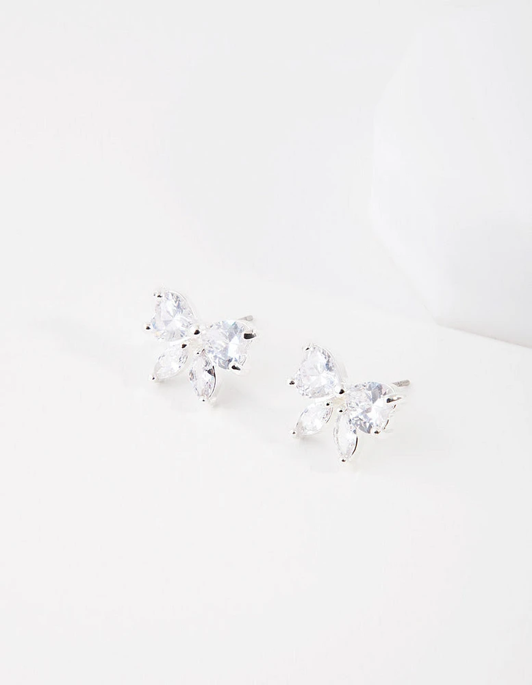 Silver Cubic Zirconia Bow Stud Earrings