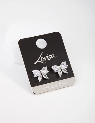 Silver Cubic Zirconia Bow Stud Earrings