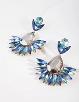 Gunmetal Blue Spike Diamante Drop Earrings