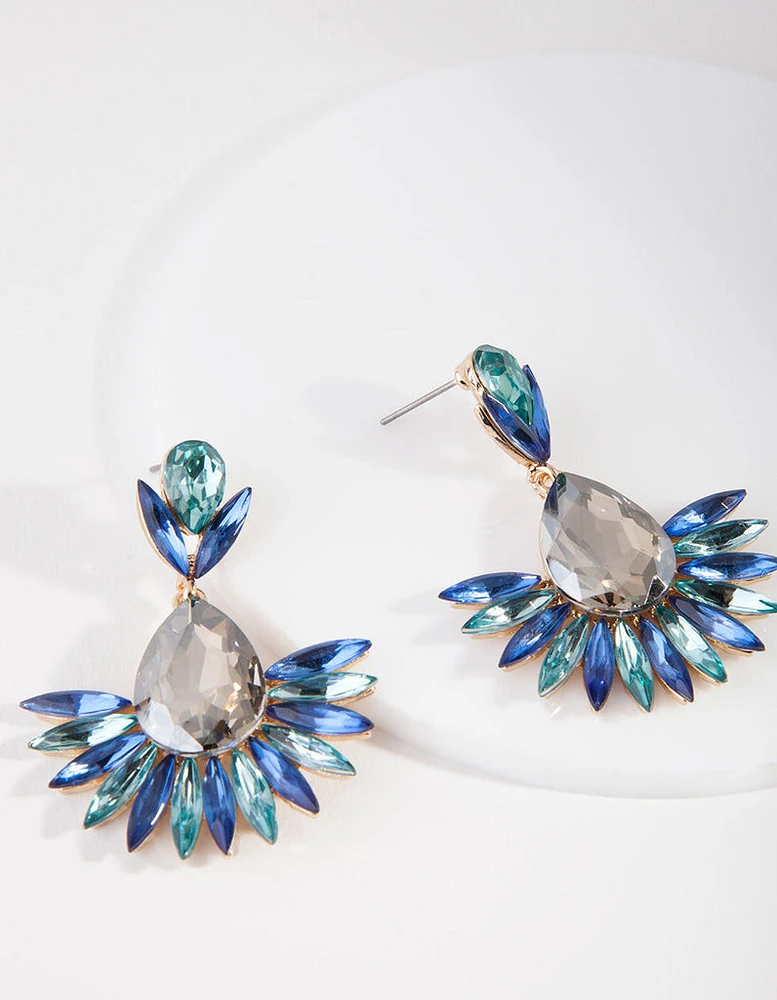 Gunmetal Blue Spike Diamante Drop Earrings