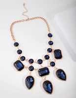 Gold Blue Stoneset Necklace