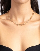 Gold Rectangle Chain Link Necklace