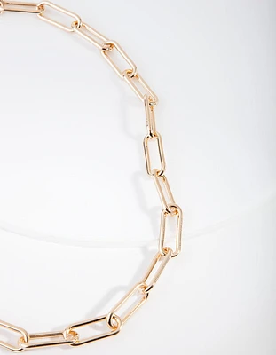 Gold Rectangle Chain Link Necklace