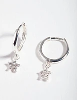 Sterling Silver Diamante Star Huggie Earrings