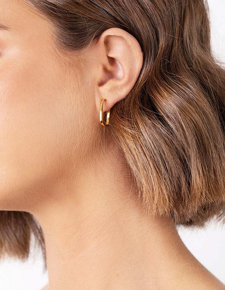 Gold Plated Sterling Silver Square Open Hoop Earrings