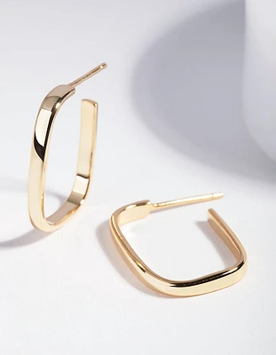 Gold Plated Sterling Silver Square Open Hoop Earrings
