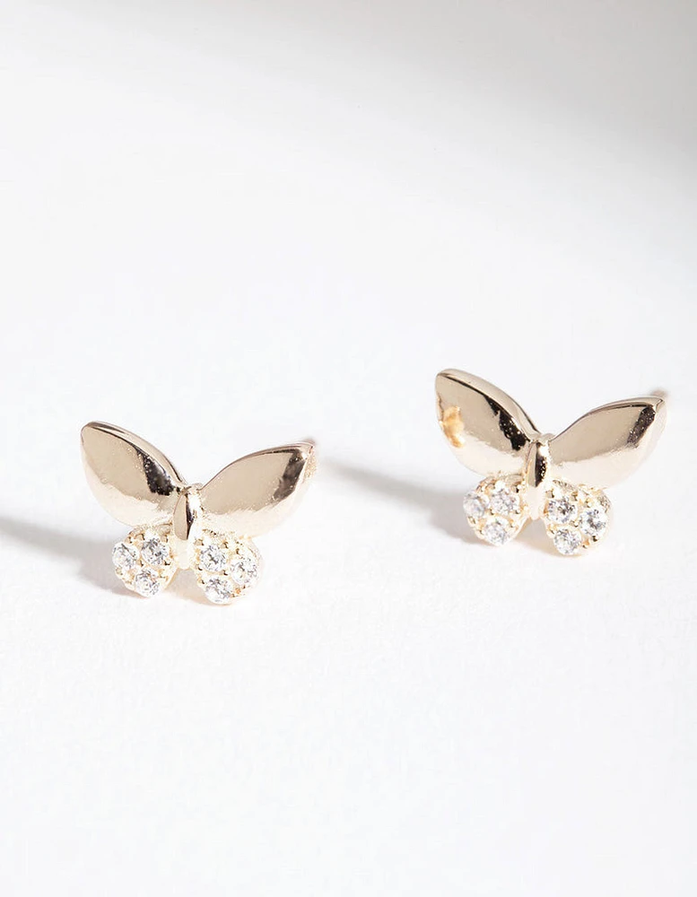 Gold Plated Sterling Silver Cubic Zirconia Butterfly Earrings