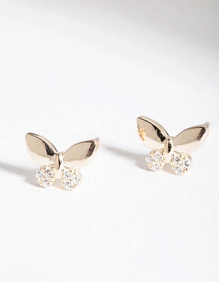 Gold Plated Sterling Silver Cubic Zirconia Butterfly Earrings