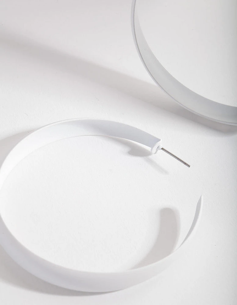 White Matte Open Hoop Earrings