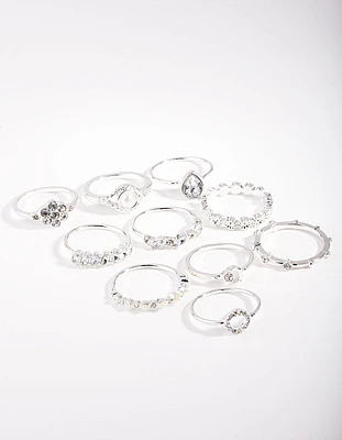 Silver Dainty Floral Ring 10-Pack