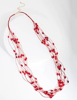 Red Multi-Row Bead Necklace