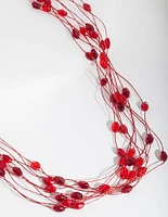 Red Multi-Row Bead Necklace