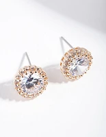 Diamond Simulant Gold Rounded Stud Earrings
