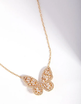 Gold Diamond Simulant Butterfly Necklace