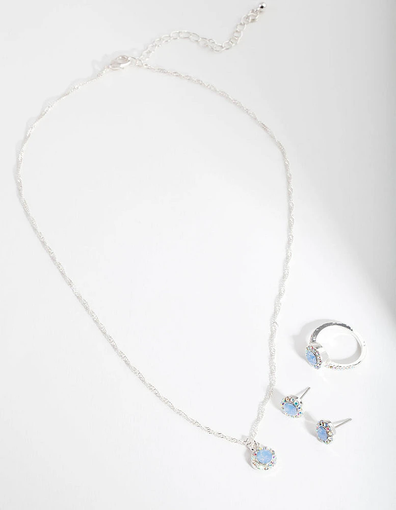 Silver & Blue Diamond Simulant Jewellery Set