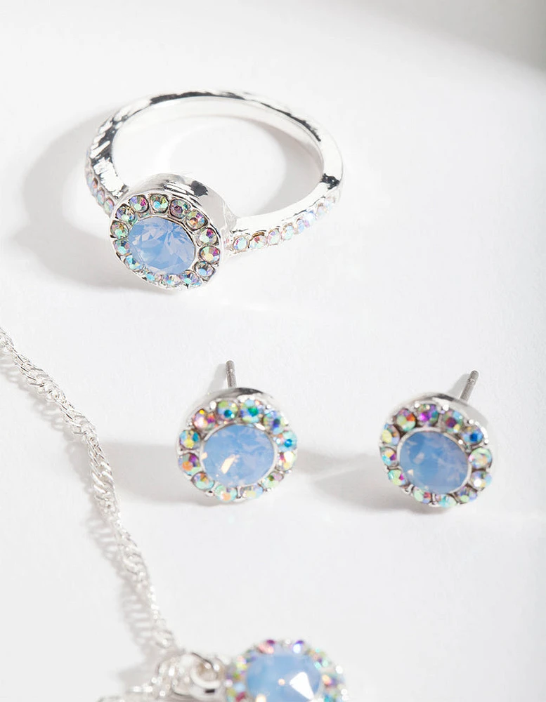 Silver & Blue Diamond Simulant Jewellery Set