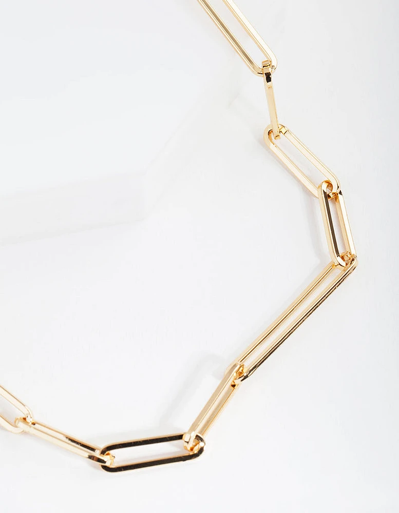 Gold Plated Fine Rectangle Link Necklace