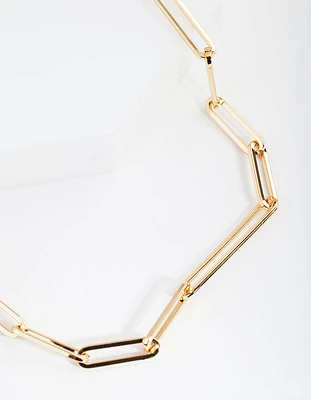 Gold Plated Fine Rectangle Link Necklace