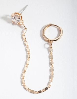 Gold Fancy Chain Stud Huggie Earrings