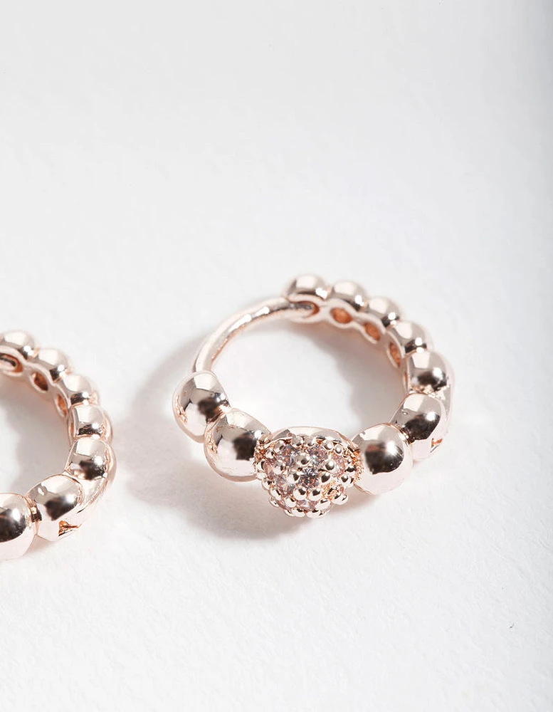 Rose Gold Diamante Bead Huggie Earrings