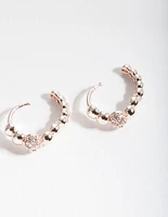 Rose Gold Diamante Bead Huggie Earrings