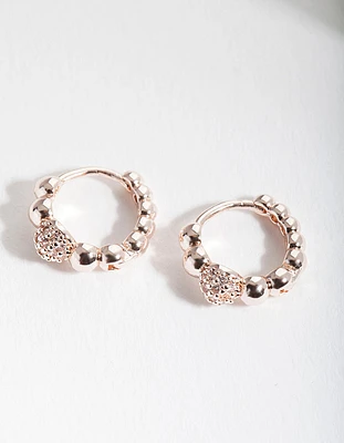 Rose Gold Diamante Bead Huggie Earrings