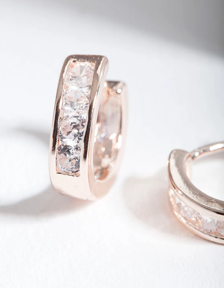 Rose Gold Chunky Diamante Huggie Earrings