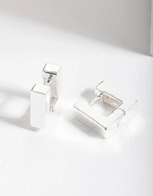 Silver Square Huggie Earrings