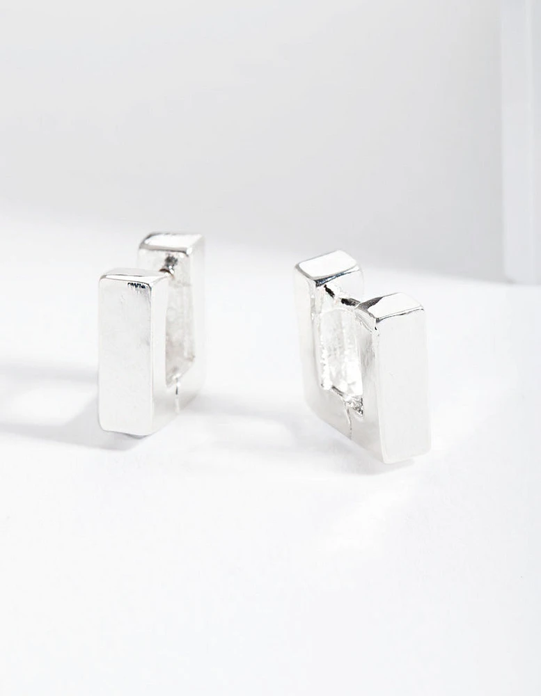 Silver Square Huggie Earrings