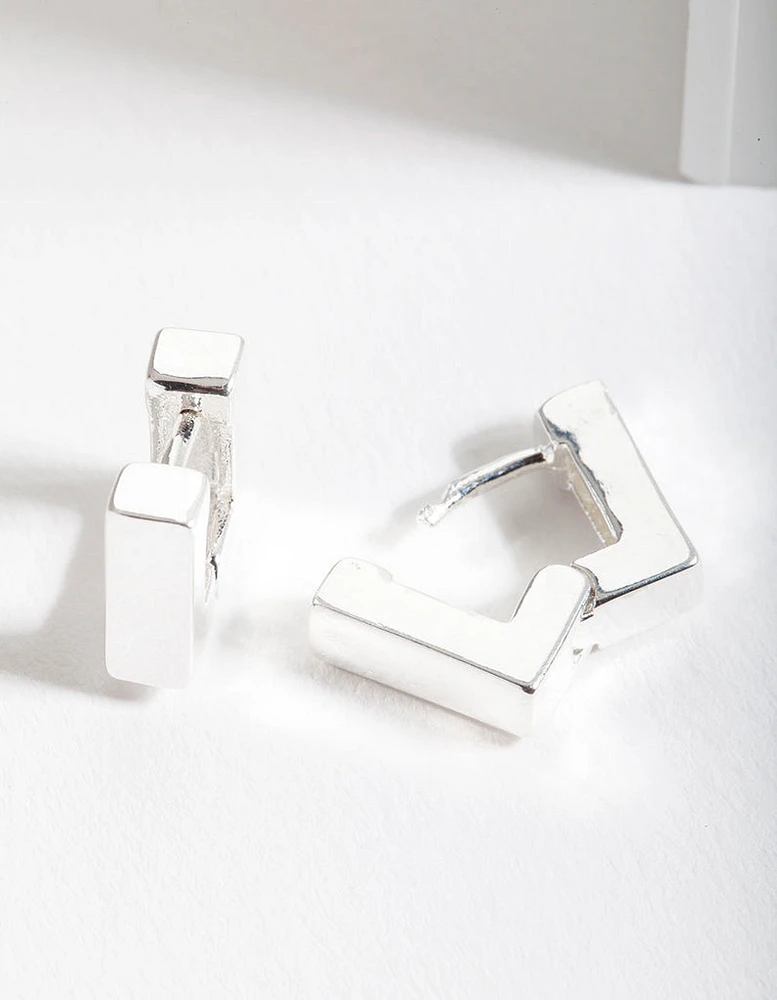 Silver Square Huggie Earrings