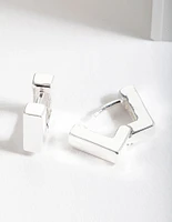 Silver Square Huggie Earrings