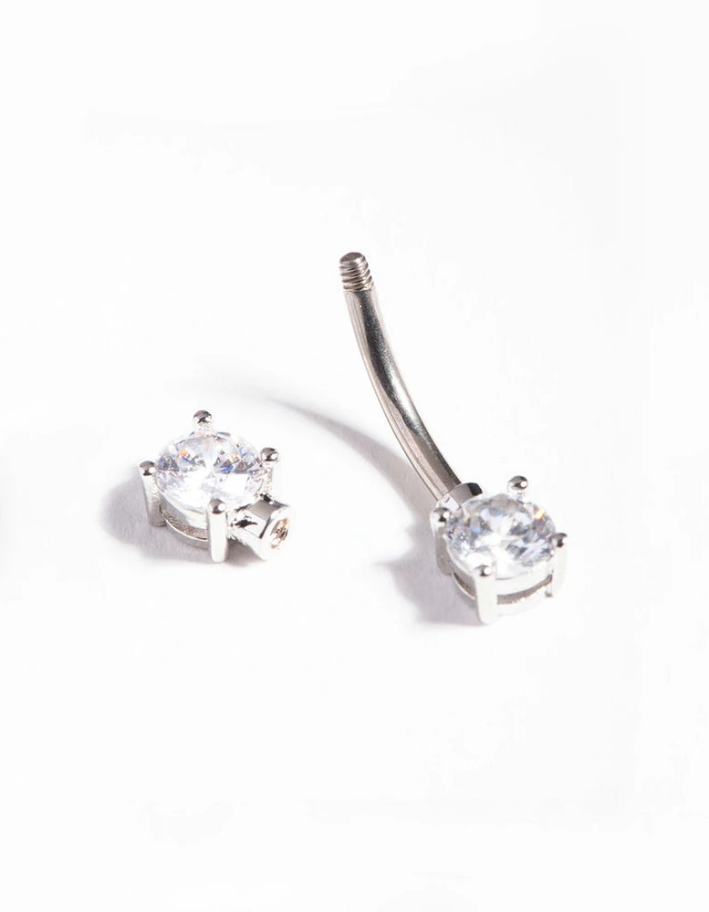 Titanium Double Cubic Zirconia Belly Bar