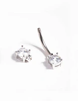 Titanium Double Cubic Zirconia Belly Bar