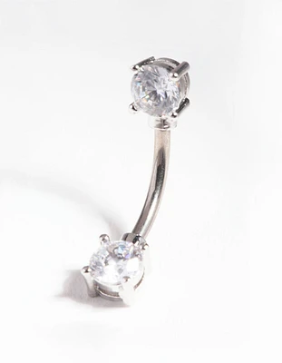 Titanium Double Cubic Zirconia Belly Bar