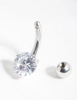 Surgical Steel Rhodium Cubic Zirconia Belly Bar