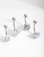 Rhodium Cubic Zirconia Belly Bar 4-Pack