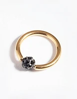 Gold Surgical Steel Black Diamante Belly Ring