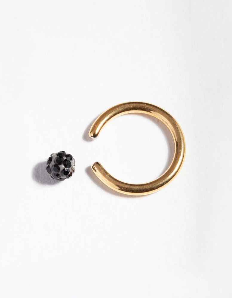 Gold Surgical Steel Black Diamante Belly Ring